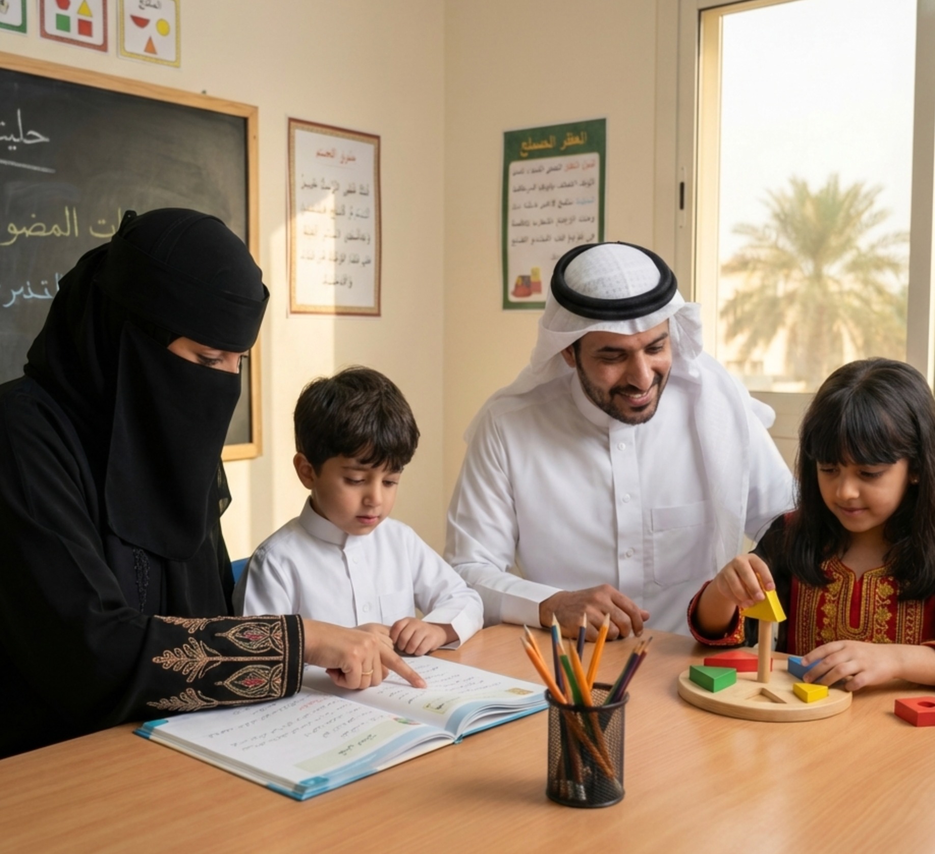 Families with children at educational workshop